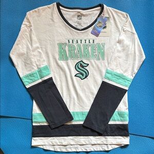 NHL Seattle Kraken Kids Long Sleeve Tee - White and Teal